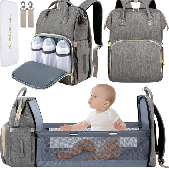 Stylish Foldable Baby Diaper Bag Backpack with Baby Bed