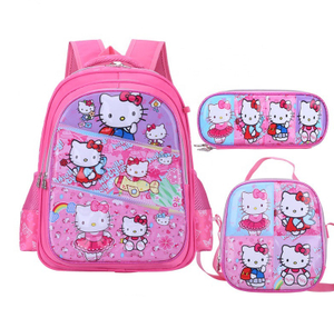 3D Girls Student Bookbag 3 in 1 School Backpack Set for Kids with Lunch Bag and Pencil Case