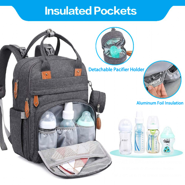 Expandable Baby Diaper Backpack Nappy Bag with Diaper Changing Mat