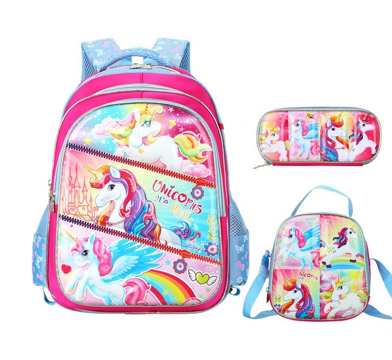 3D Cartoon School Bag Set for Kids 3 in 1 Kids Backpack Set with Lunch bag and Pencil Case