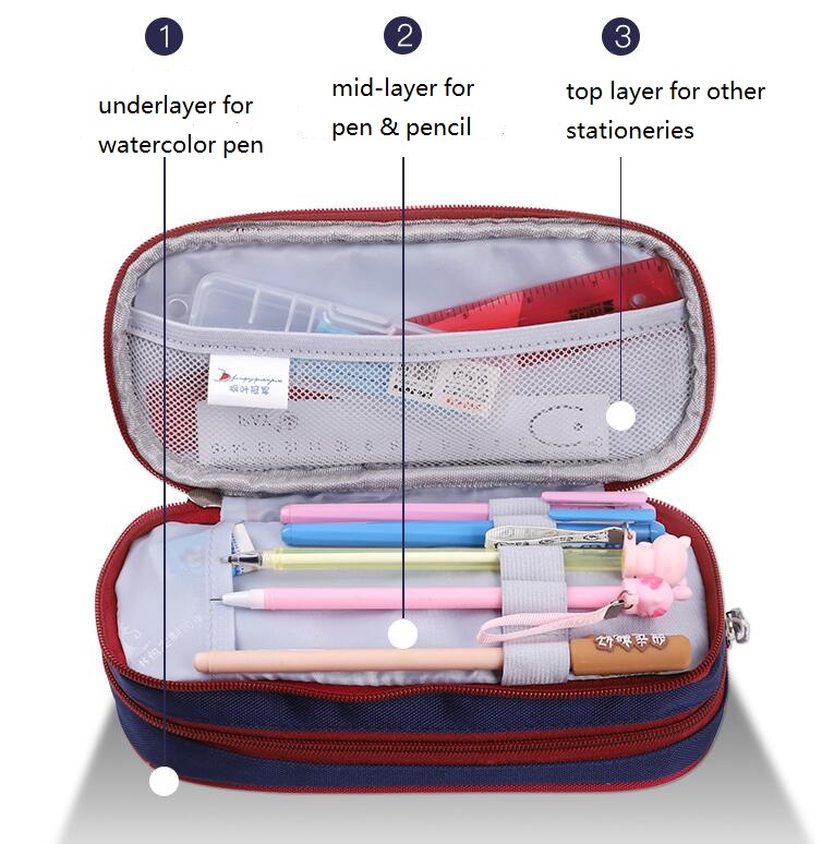 Fashion 3 layers polyester pencil bag