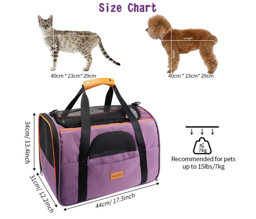 Pet Carrier Bag Purple color size