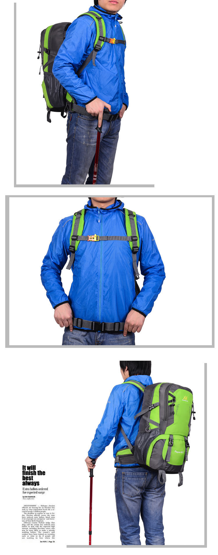 model show 3 of waterproof outdoor travel camping hiking bag