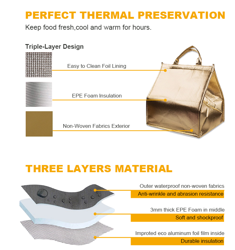 three layers food delivery cooler bag