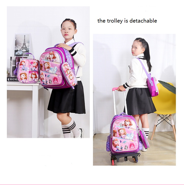 3pcs 3D Trolley school backpack set for girls