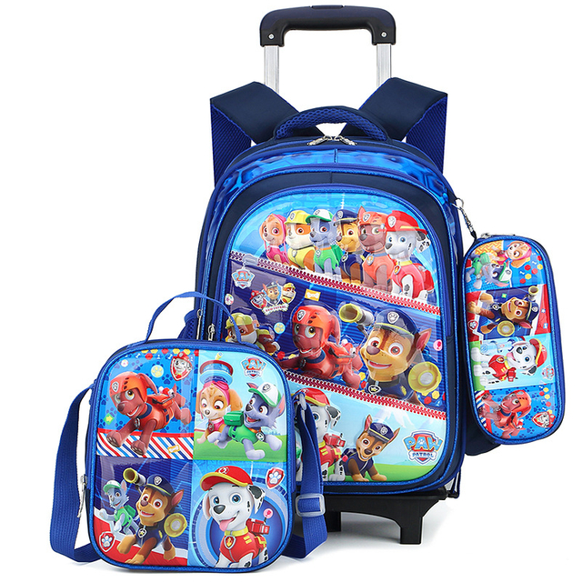 3D Cartoon Rolling School Backpack Set for Primary School 
