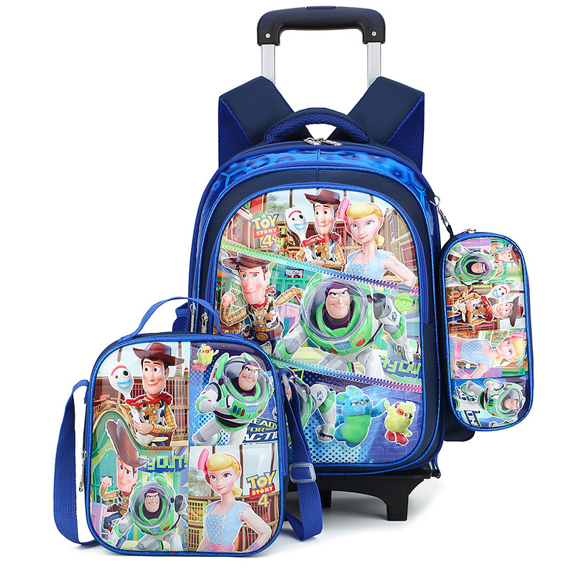 3 in 1 3D Trolley school backpack bag set for boys blue color
