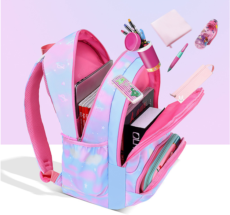 Light Weight Gradient Color Schoolbag Backpack for High School Girls