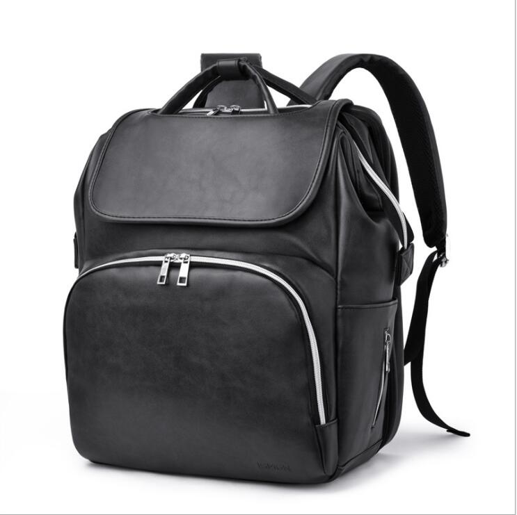 Stylish Multifunctional PU Leather Mommy Bag Diaper Backpack with Baby Crib