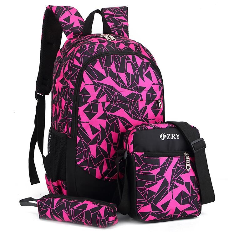 rosy color of 3pcs backpack set