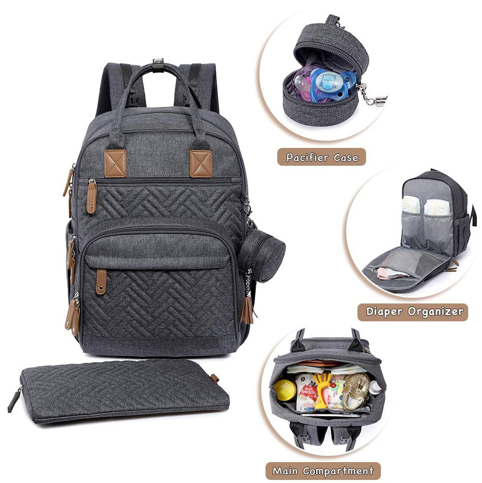 Expandable Baby Diaper Backpack Nappy Bag with Diaper Changing Mat