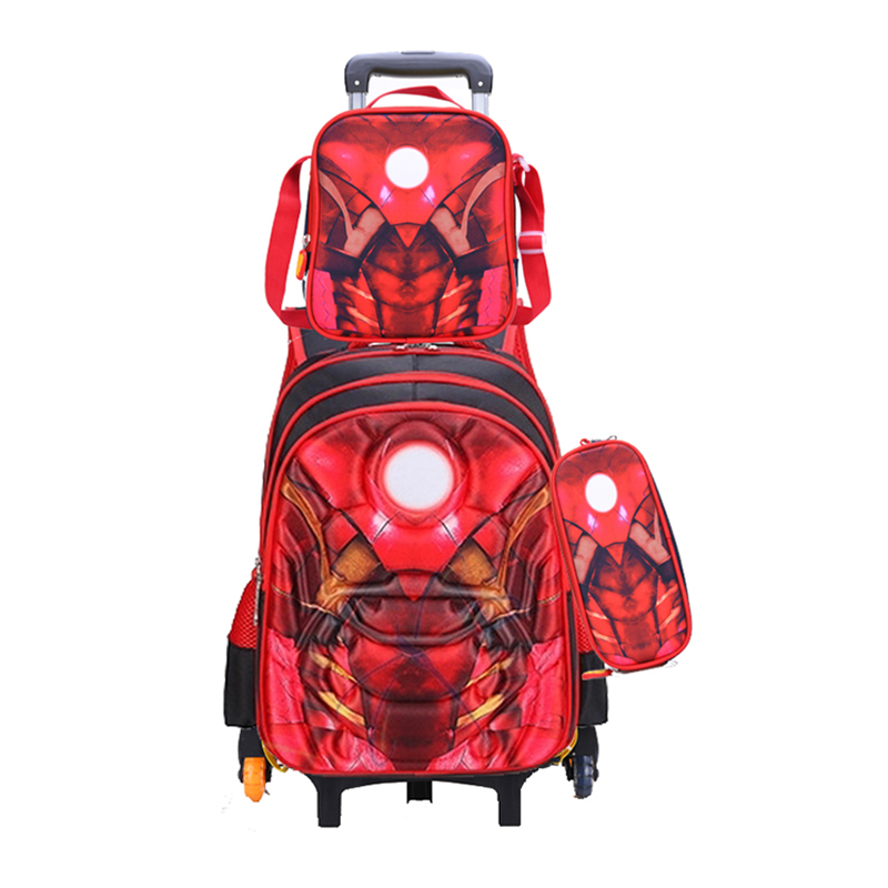 3 in 1 Trolley School Bag Set 3D Trolley Backpack Set for Children