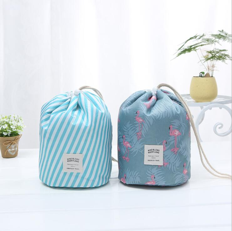 Cylinder Drawstring Travel Toiletry Storage Bag for Women