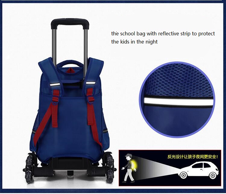rolling school bag with reflective strip