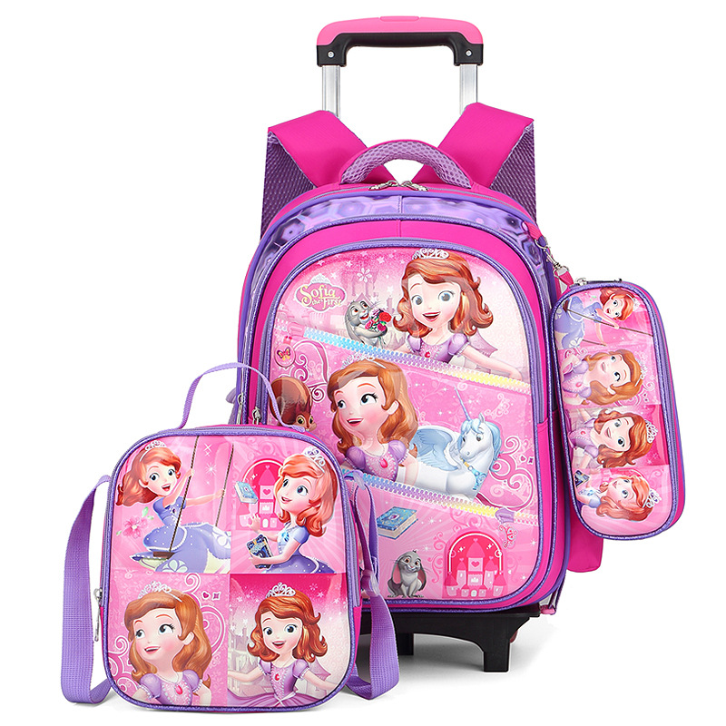 3pcs 3D carton Trolley school backpack bag set for girls purple color