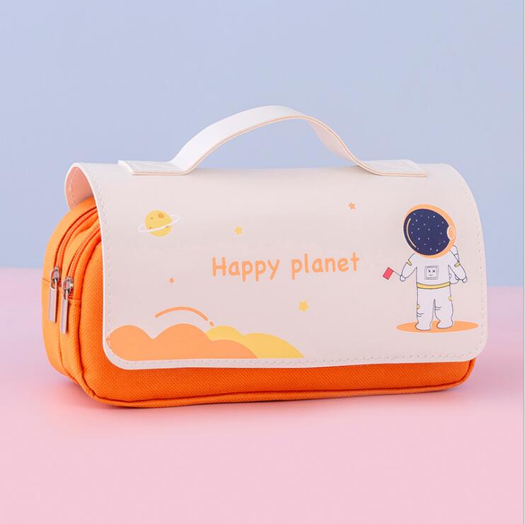 orange color of pencil bag for student girls and boys