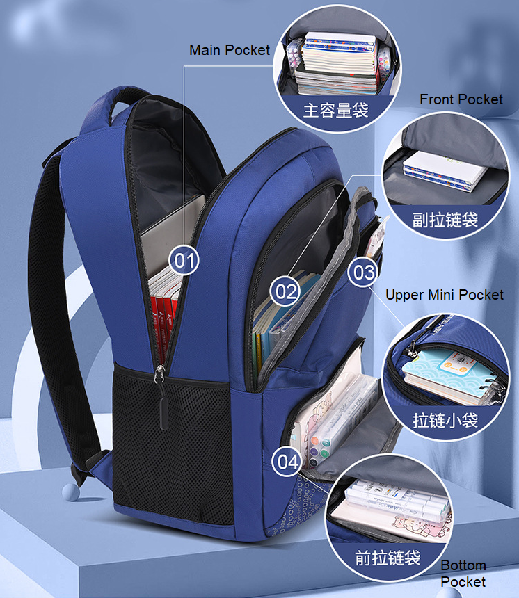 structure of Waterproof Student Backpack Schoolbag