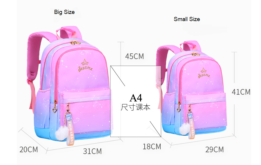 size of School Backpack Bag for Middle School Girls