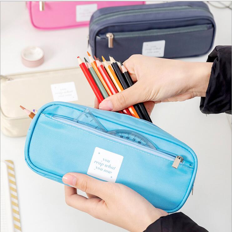 two layers canvas pencil box for student with side pocket
