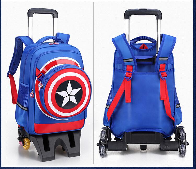 sky blue rolling school bag back side