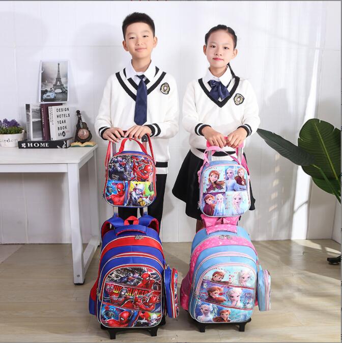 model show of 3D Trolley school backpack set