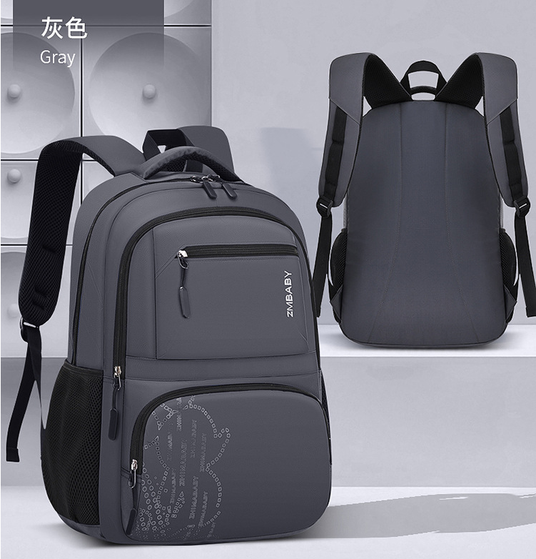 grey Waterproof Student Backpack Schoolbag