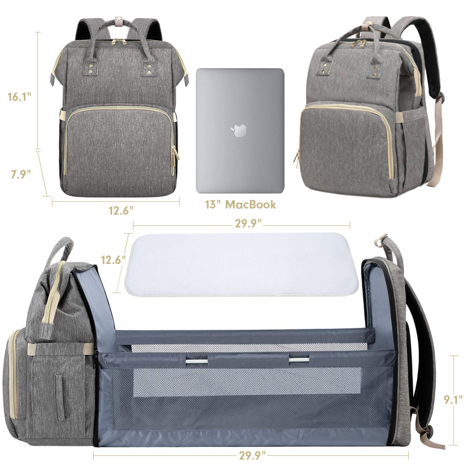 Baby crib diaper bag backpack