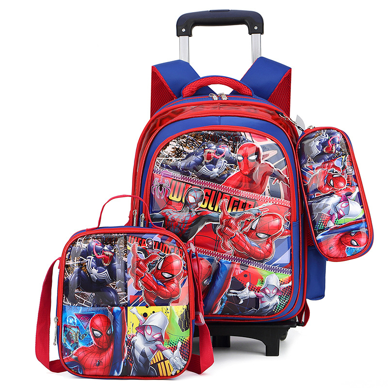 spideman red color 3pcs 3D Trolley school backpack bag set for boys