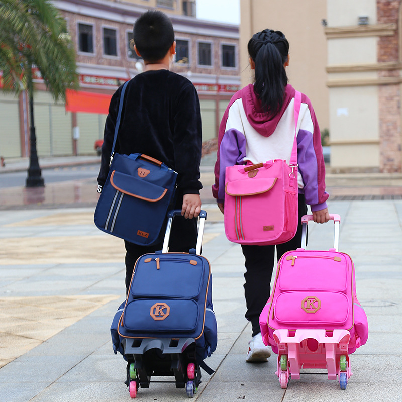 model show of Kids Rolling School Backpack Bag for Primary school