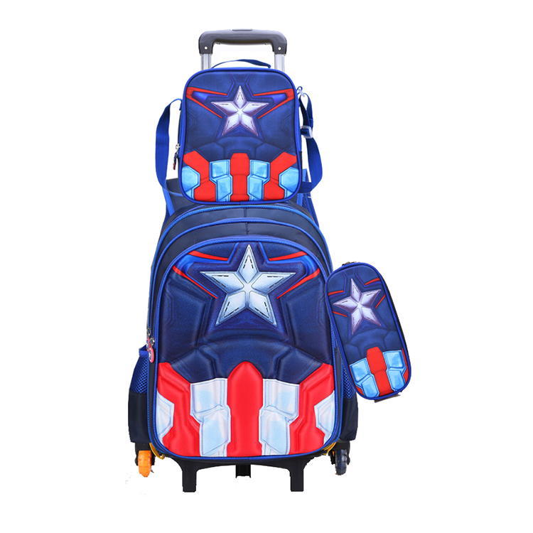 3 in 1 Trolley School Bag Set 3D Trolley Backpack Set for Children