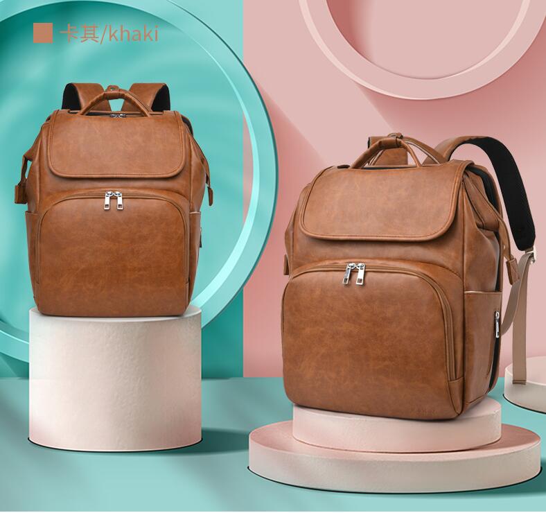 Kakki pu leather mommy bag backpack