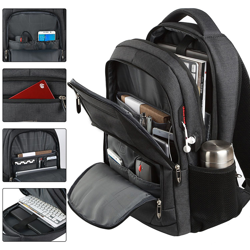 Water Resistant Business Computer Bag Backpack With USB Charging Port