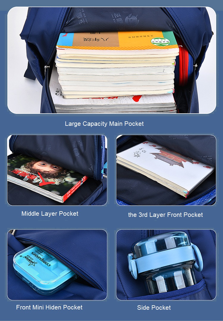 pockets of Large Capacity Children Backpack School Bag for Boys