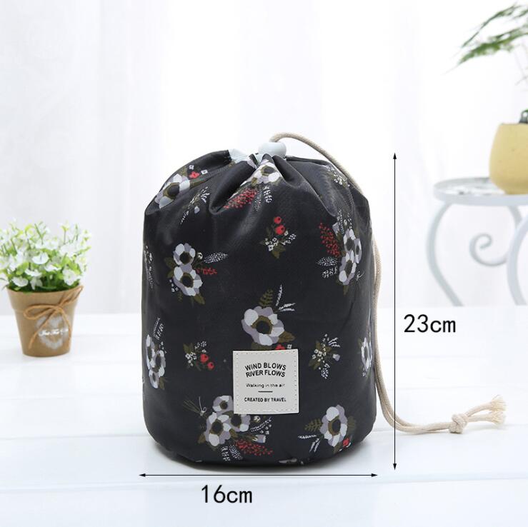 Cylinder Drawstring Travel Toiletry Storage Bag for Women