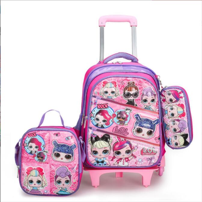 3pcs 3D Trolley school bag set for girls purple color