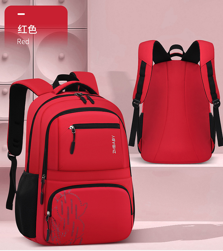 red Waterproof Student Backpack Schoolbag