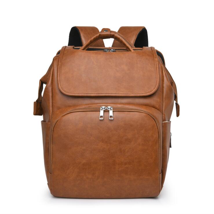 Stylish Multifunctional PU Leather Mommy Bag Diaper Backpack with Baby Crib