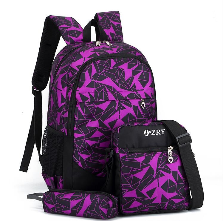 purple 3pcs backpack set